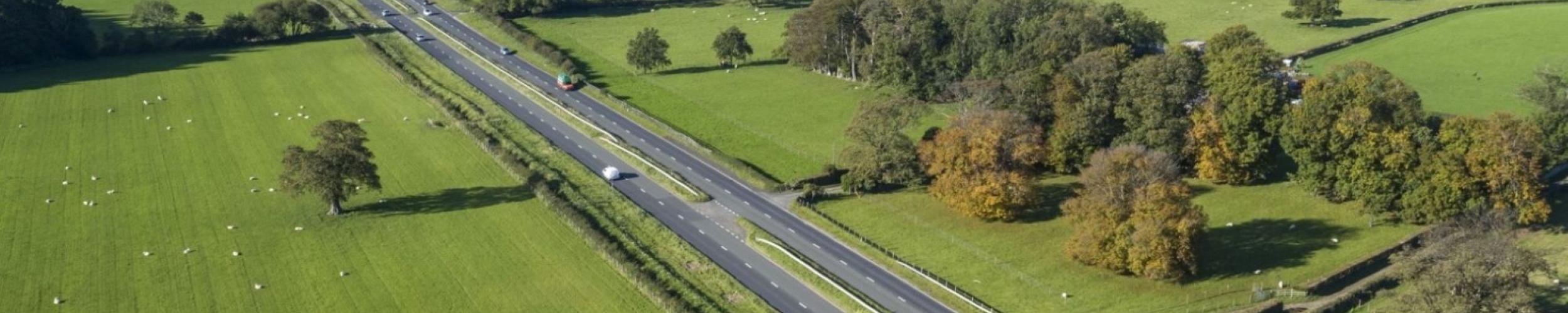 Llun ardduniadiol o'r A55 Abergwyngregyn i Dai'r Meibion